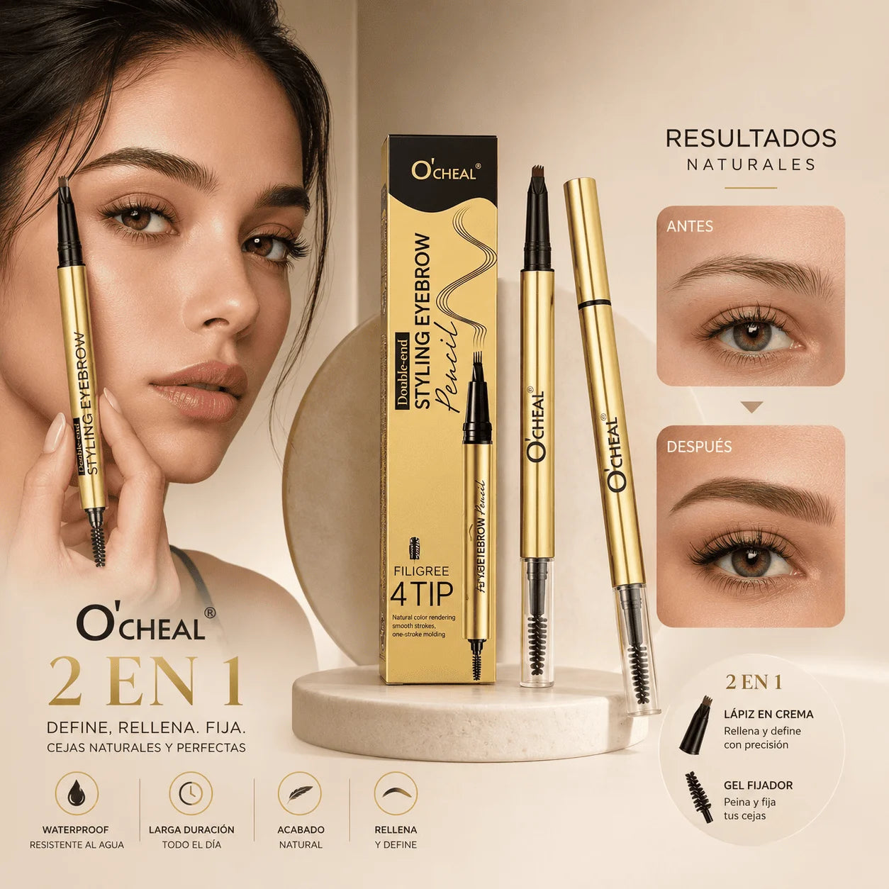 Lápiz de Gel y Crema para Cejas 3 en 1